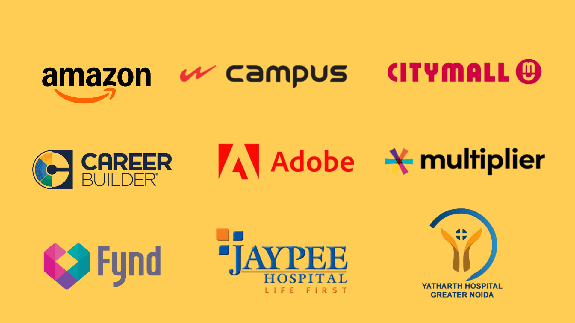 Client Logos - Adobe, Campus Footwear, CityMall, Career Builder, Amazon, Yatharth Hospital